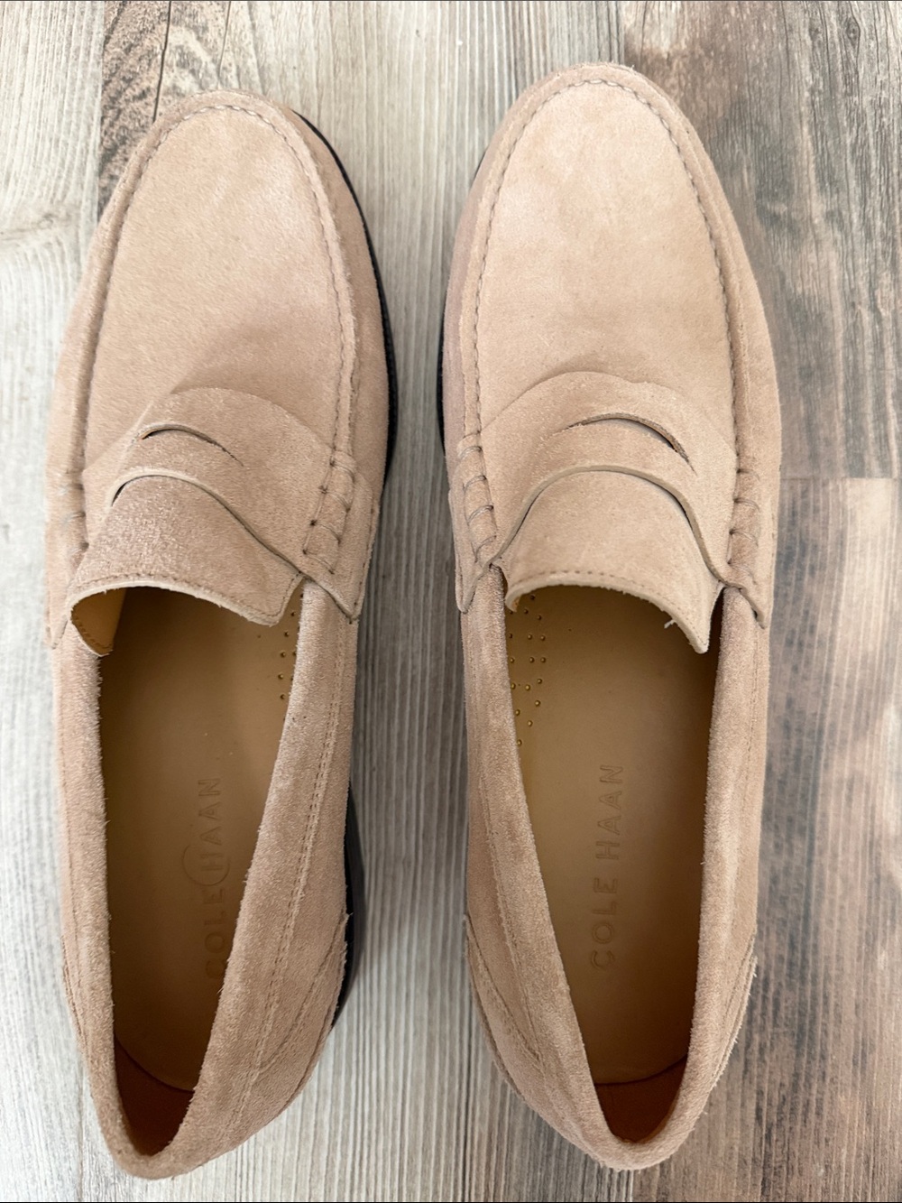 Cole Haan Suede Penny Loafers in Light Beige